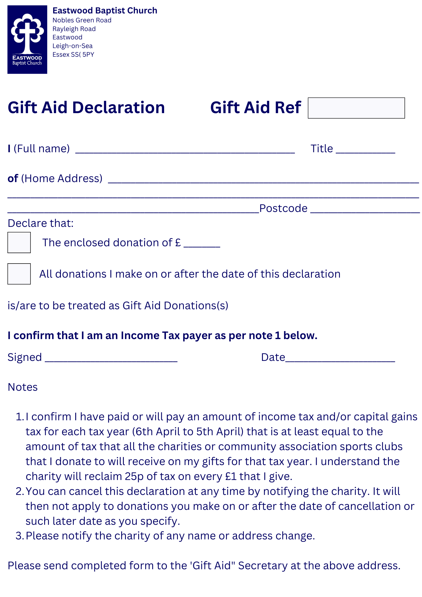 Gift Aid Declaration 2023